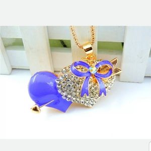 New-BJ-Rhinestone,Cupid Love Double Heart Necklace